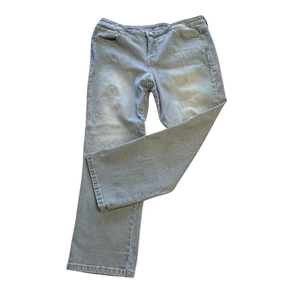 Code Bleu Women’s Jeans Stretch Light Wash Blue Railroad Striped Ankle Pants